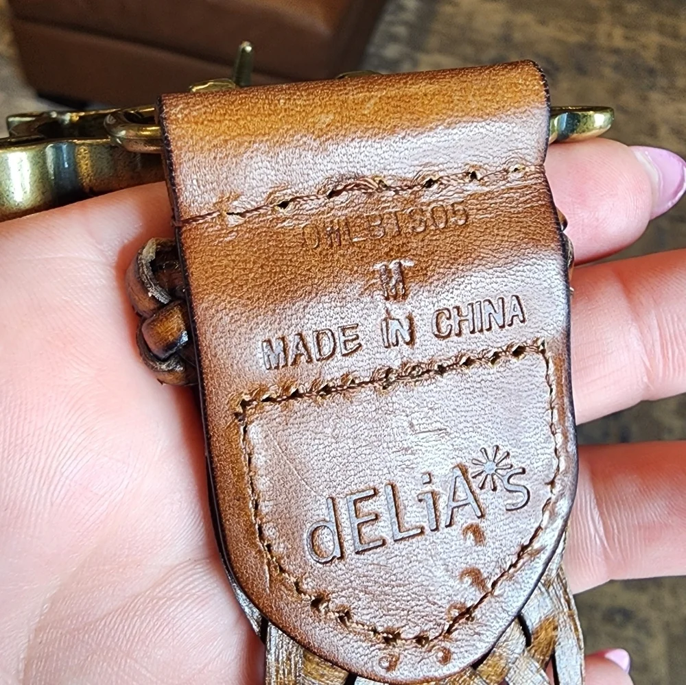 Delia's brown woven‎ Owl Belt.  Size medium.
